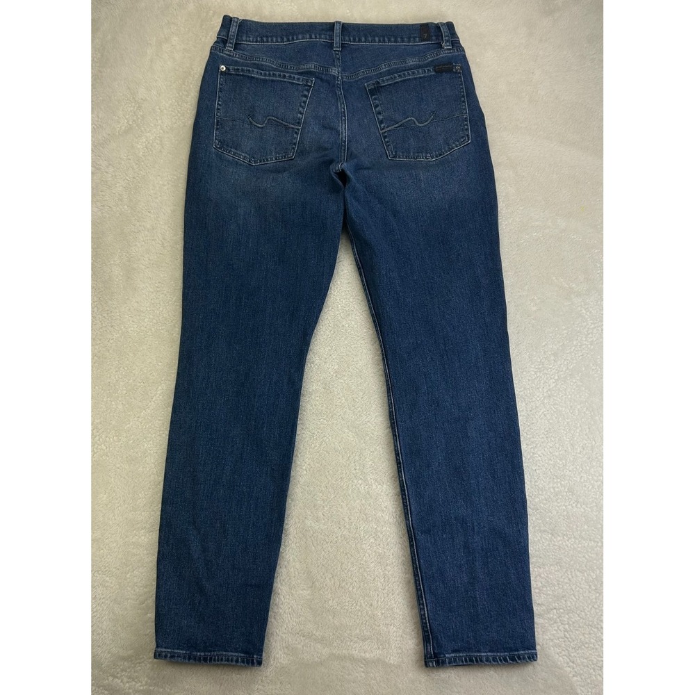 7 For All Mankind Adrien Straight Leg Jeans Mens 33 Blue Denim Whisker Stretch - Picture 3 of 14